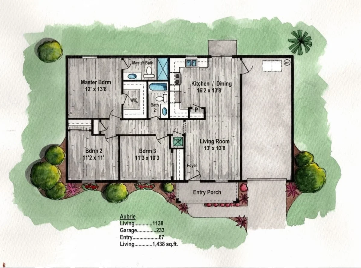 The Aubrie floor plan — 3 bedroom, 2 bath
